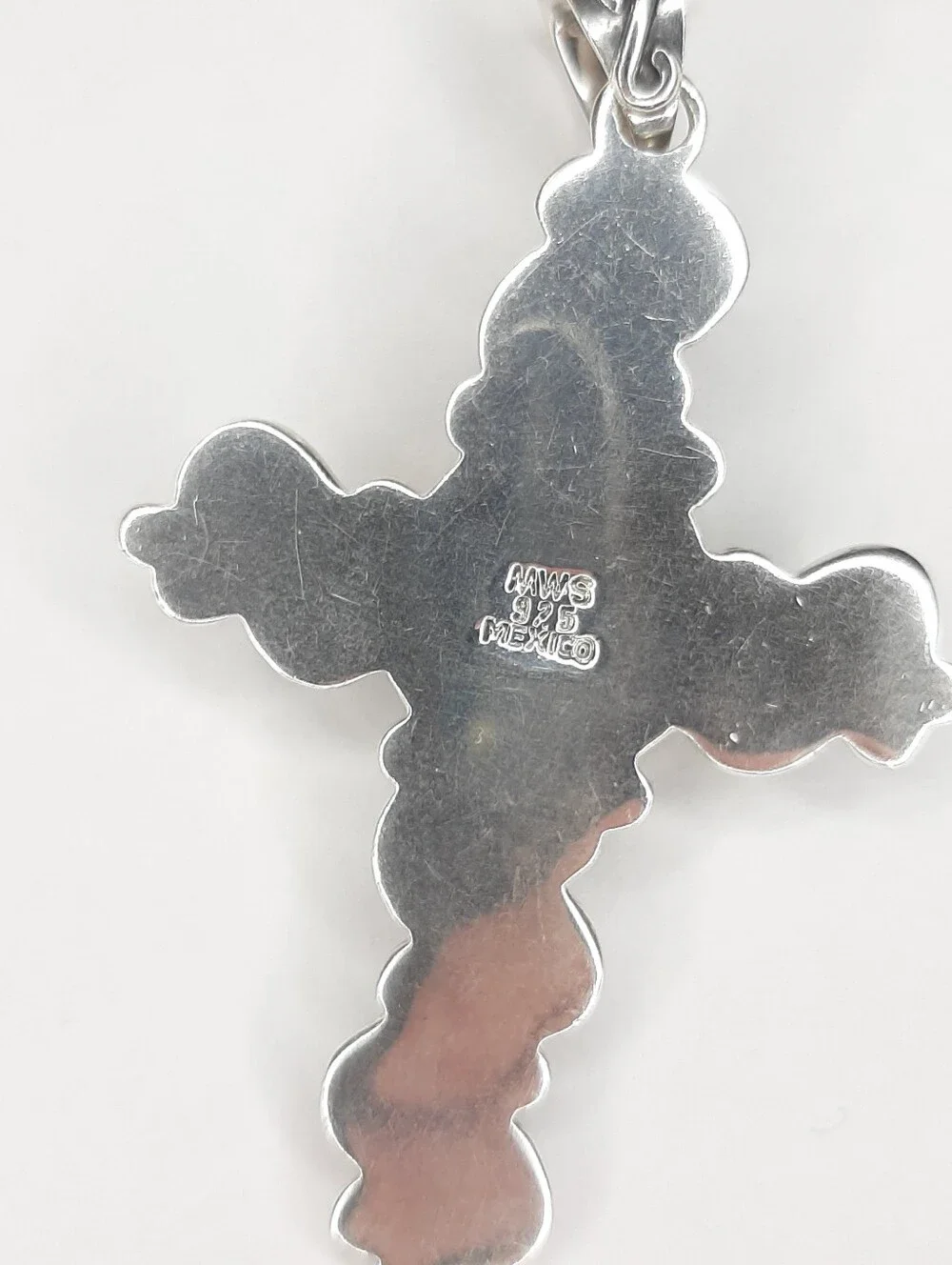 Vintage MSW 925 Sterling Silver Cross Pendant Mexico Stamped Mother Of Pearl